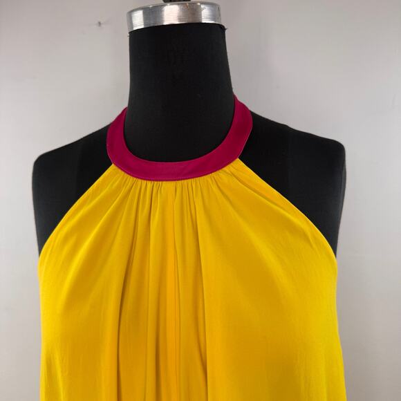 JayGodfrey Yellow Pink Shift Flowy Dress Silk Halter Neck Party Cocktail Size 2 - Picture 3 of 7